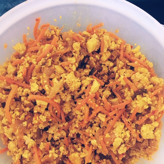 Kimchi and tofu scramble tacos filling